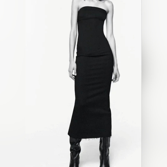 Zara Black Strapless Midi Dress - Picture 3 of 7